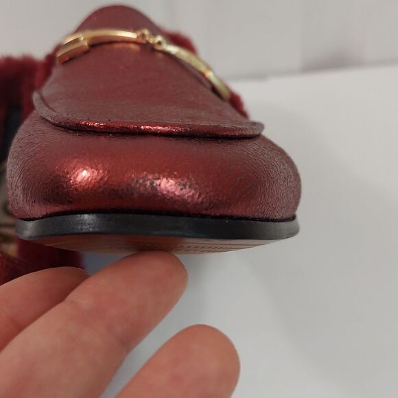 Sam Edelman Loraine Leather Faux Fur Burgundy Loafers - Picture 5 of 14